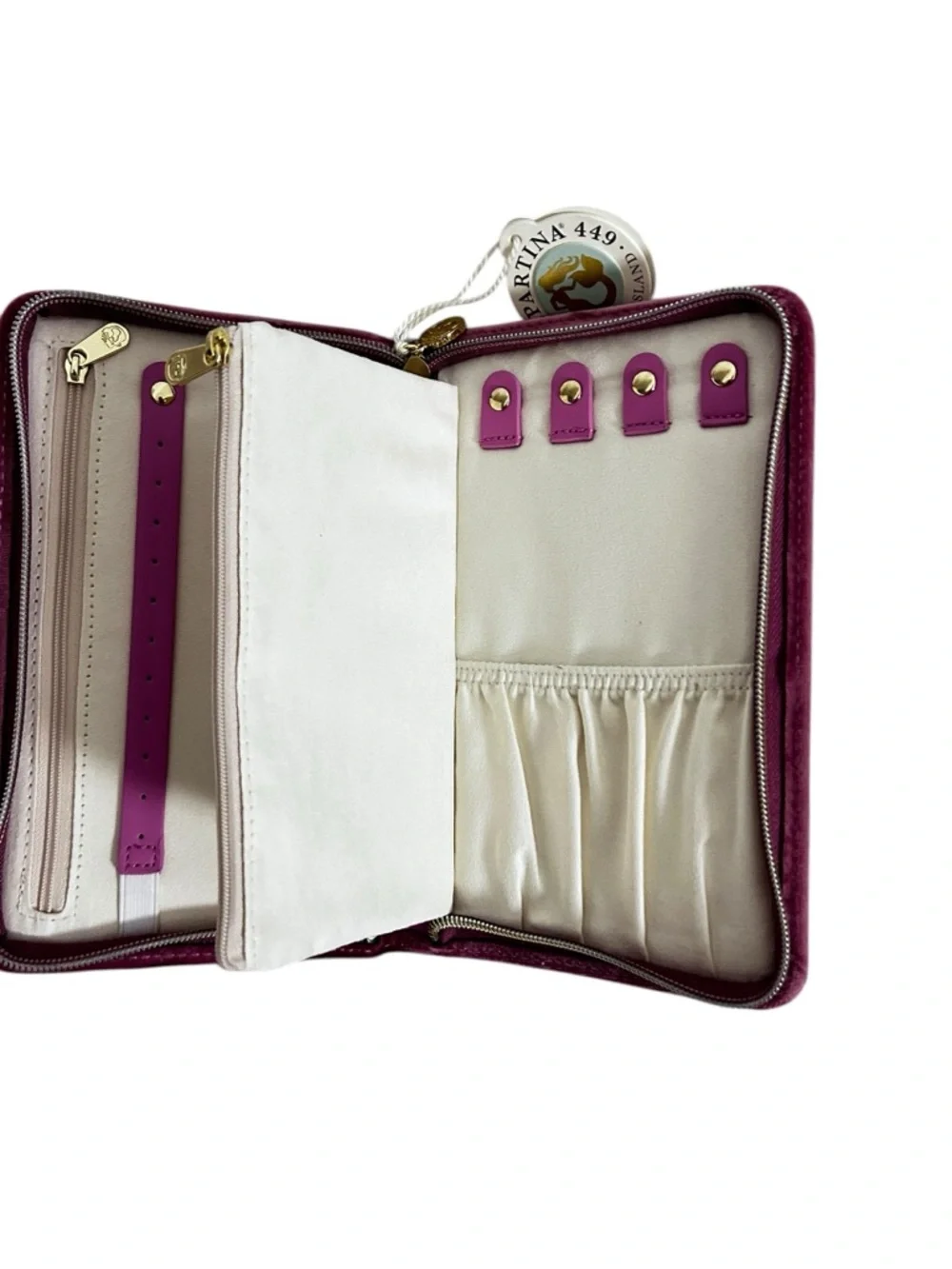 Spartina 449 Velvet Embroidered Jewelry Travel Case Pink Floral NWT - Picture 4 of 5